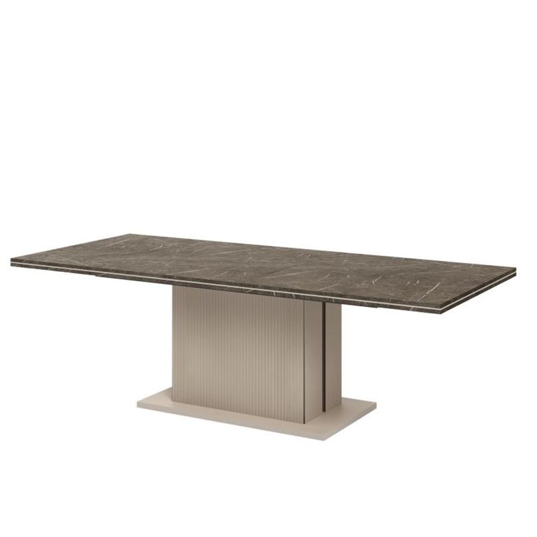 Fidia Italian Extending Dining Table - 200cm-290cm - 8-12 Seater - Fluted Pedestal Base - Emperador Taupe - Marquinia Marble Effect Top