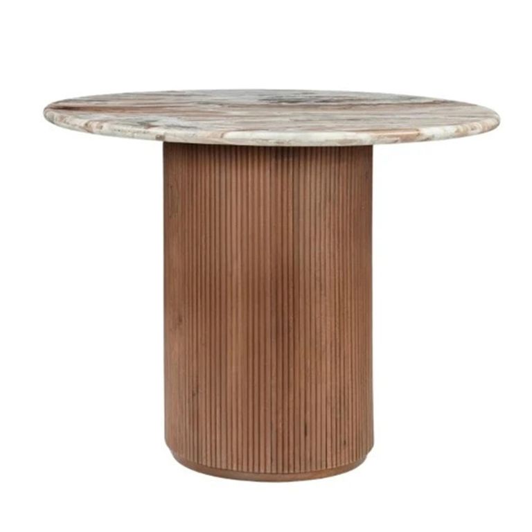 Ashford Dining Table - 100cm - 4 Seater - Round - Fluted - Pale Taupe - Marble Top and Mango Wood
