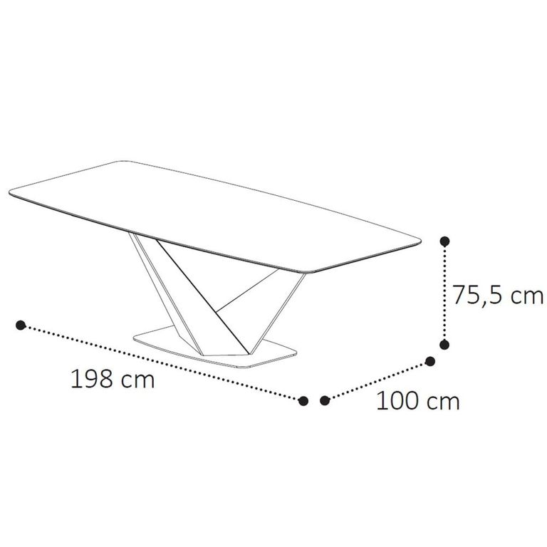 Krystal Italian Dining Table - 200cm - 8 Seater - V Base - Ceramic and Metal
