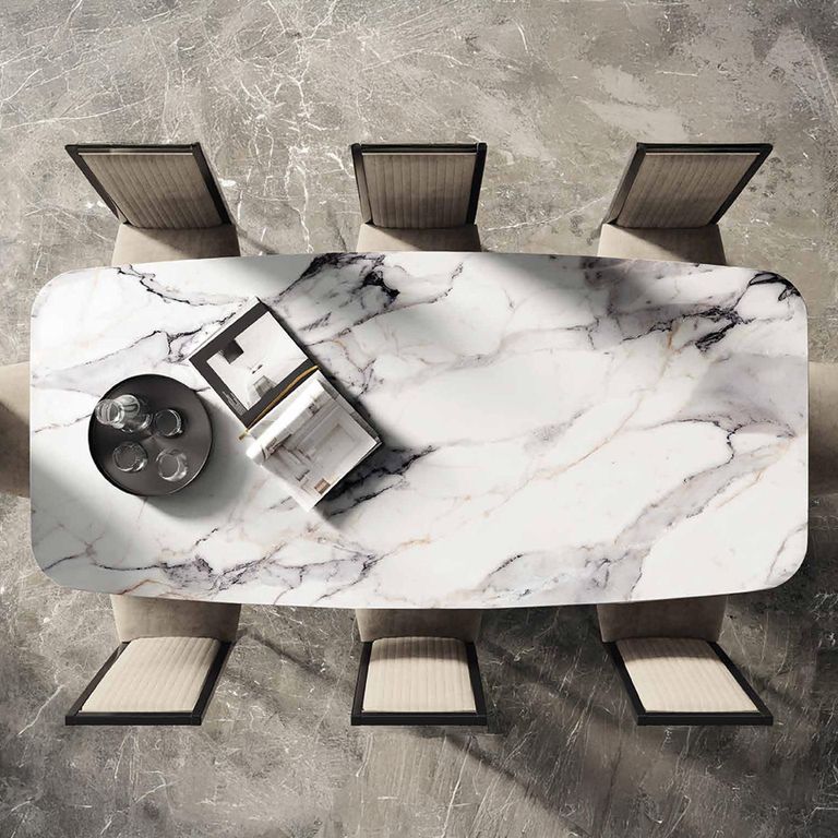 Krystal Italian Dining Table - 200cm - 8 Seater - Tent Base - Ceramic and Metal