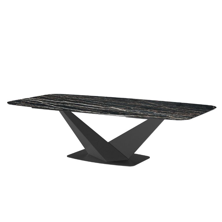 Krystal Italian Dining Table - 240cm - 10 Seater - V Base - Ceramic and Metal