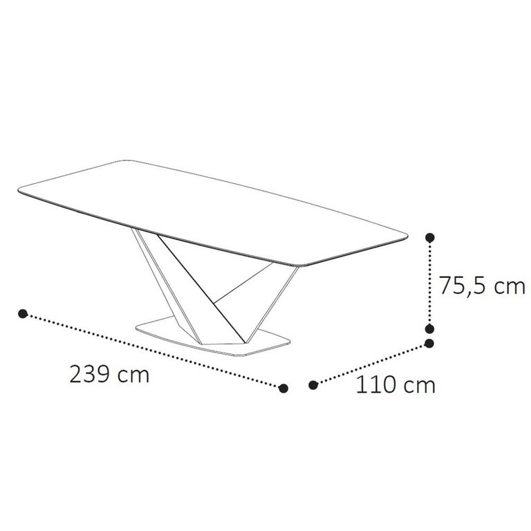 Krystal Italian Dining Table - 240cm - 10 Seater - V Base - Ceramic and Metal