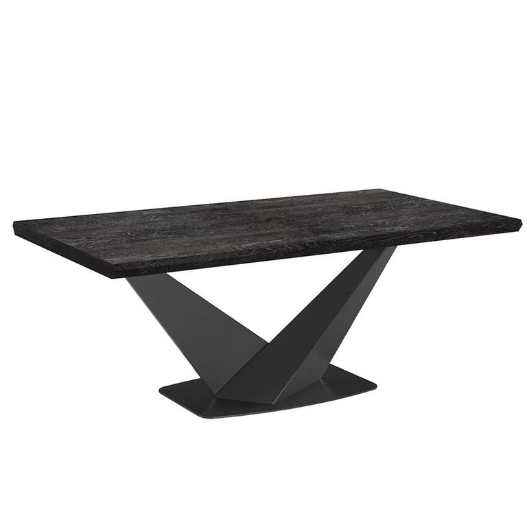 Krystal Italian Extending Dining Table - 160cm-260cm - 6-10 Seater - V Base - Medblue Birch Gloss - Wooden and Metal
