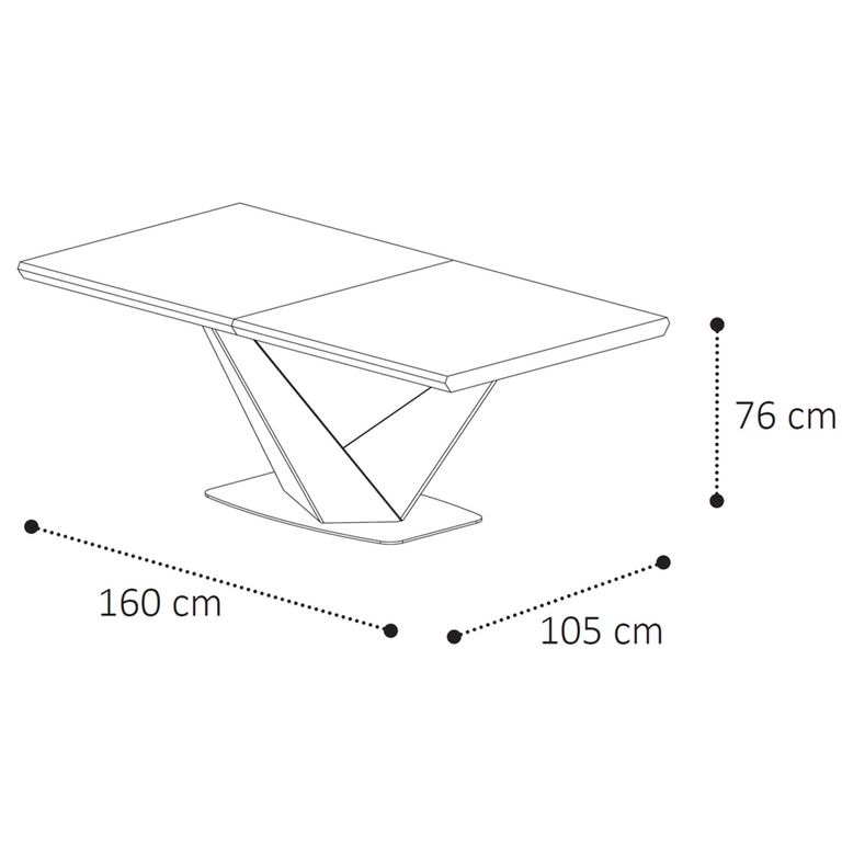Krystal Italian Extending Dining Table - 160cm-260cm - 6-10 Seater - V Base - Medblue Birch Gloss - Wooden and Metal