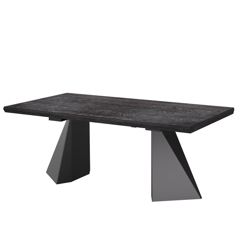 Krystal Italian Extending Dining Table - 160cm-260cm - 6-10 Seater - Tent Base - Medblue Birch Gloss - Wooden and Metal