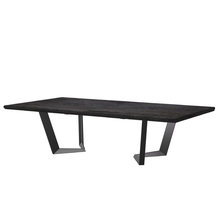 Krystal Italian Extending Dining Table - 200cm-300cm - 8-12 Seater - Net Base - Medblue Birch Gloss - Wooden and Metal