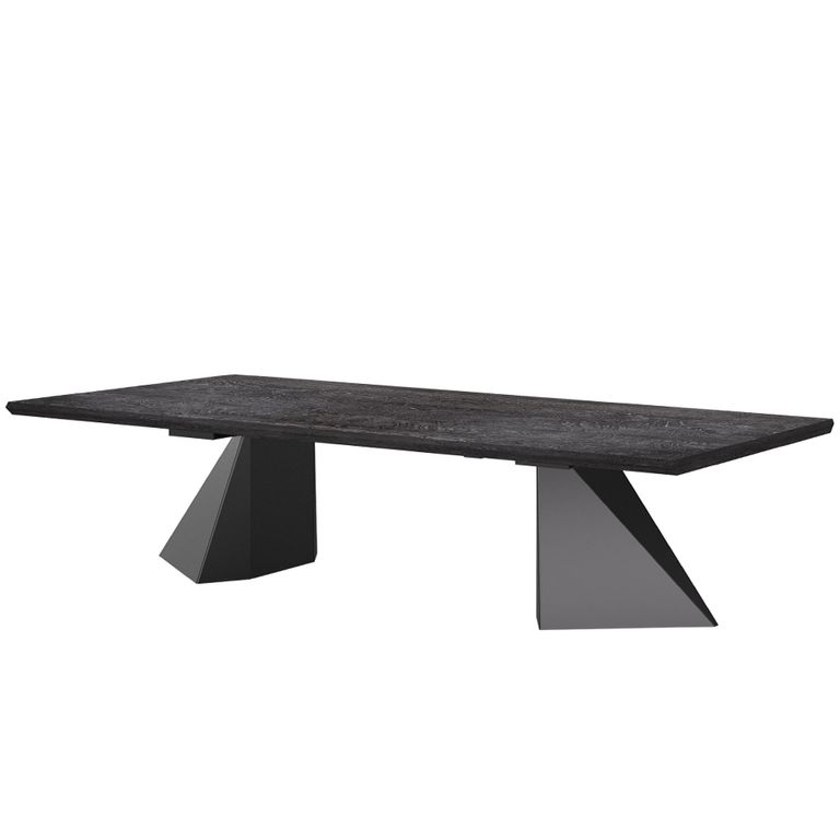 Krystal Italian Extending Dining Table - 200cm-300cm - 8-12 Seater - Tent Base - Medblue Birch Gloss - Wooden and Metal