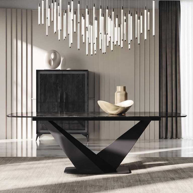 Krystal Italian Dining Table - 200cm - 8 Seater - V Base - Ceramic and Metal