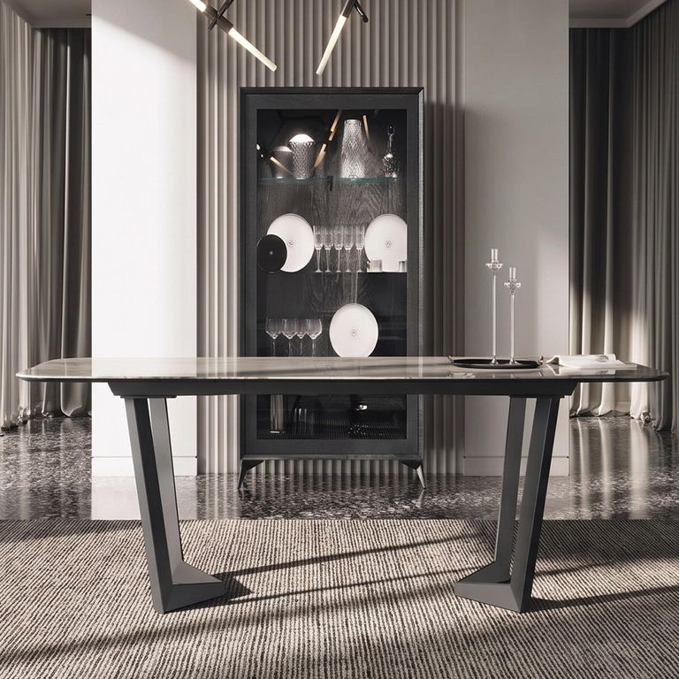 Krystal Italian Dining Table - 240cm - 10 Seater - Net Base - Ceramic and Metal