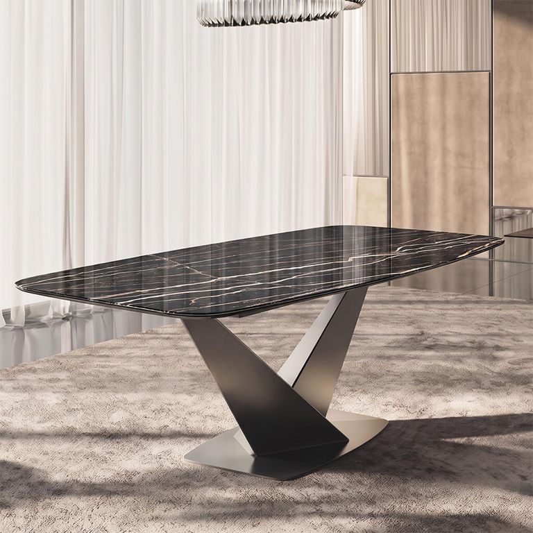 Krystal Italian Dining Table - 240cm - 10 Seater - V Base - Ceramic and Metal
