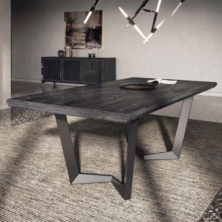 Krystal Italian Extending Dining Table - 160cm-260cm - 6-10 Seater - Net Base - Medblue Birch Gloss - Wooden and Metal