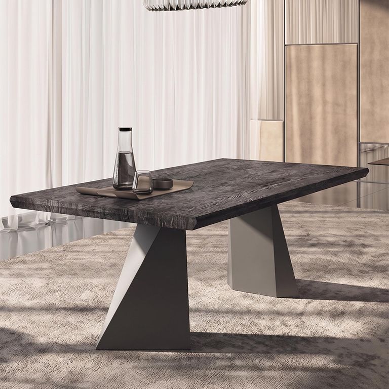 Krystal Italian Extending Dining Table - 160cm-260cm - 6-10 Seater - Tent Base - Medblue Birch Gloss - Wooden and Metal