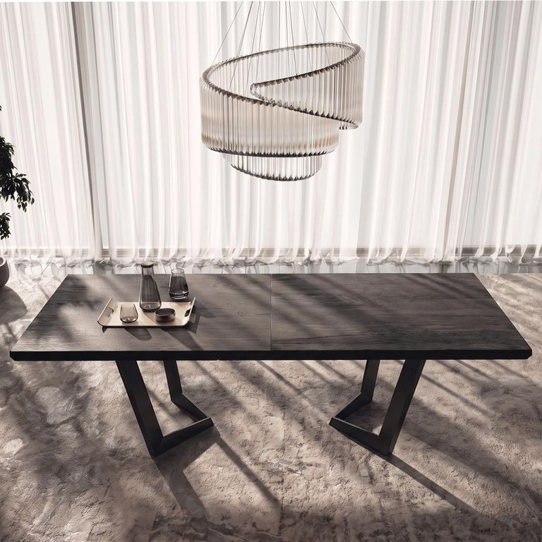Krystal Italian Extending Dining Table - 200cm-300cm - 8-12 Seater - Net Base - Medblue Birch Gloss - Wooden and Metal