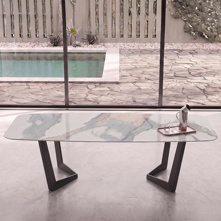 Zenith Italian Dining Table - 240cm - 10 Seater - Net Base - Calacatta Gold and Black - Ceramic Top