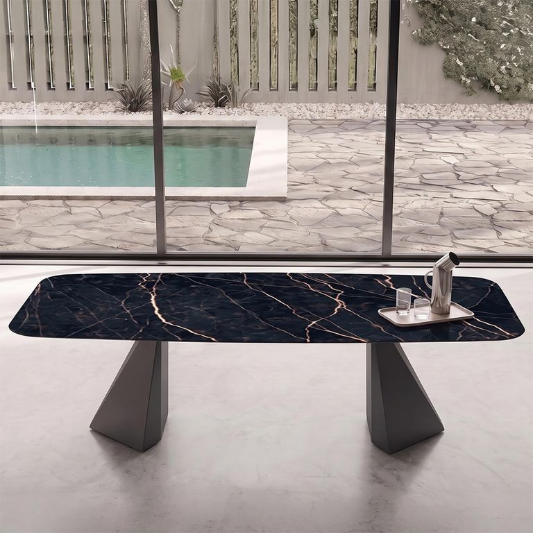 Zenith Italian Dining Table - 240cm - 10 Seater - Tent Base - Thunder Night and Black - Ceramic Top