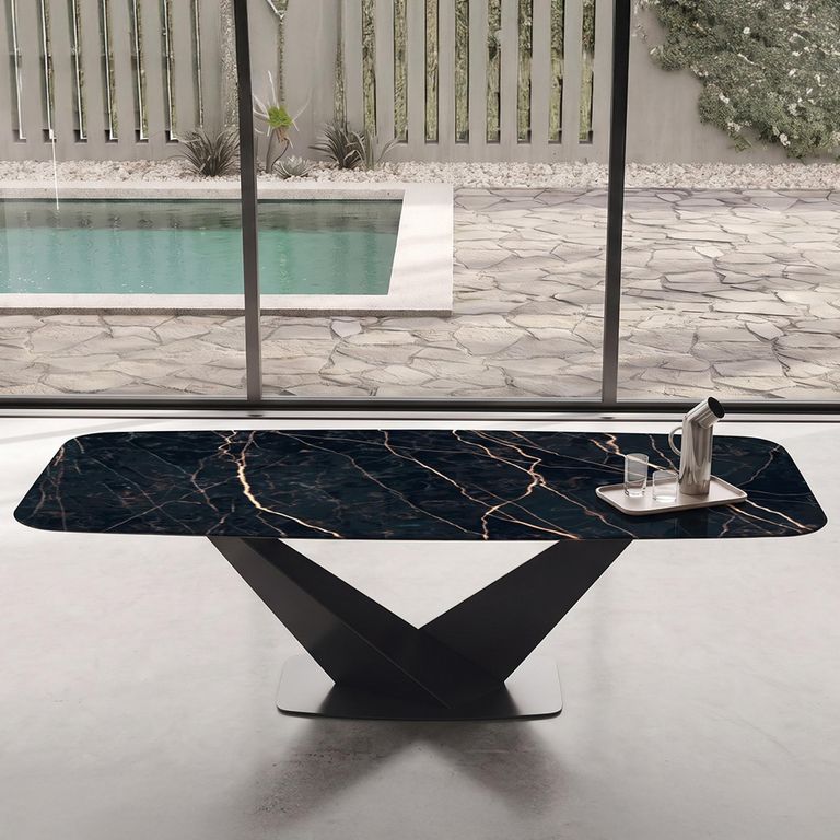 Zenith Italian Dining Table - 240cm - 10 Seater - V Base - Thunder Night and Black - Ceramic Top