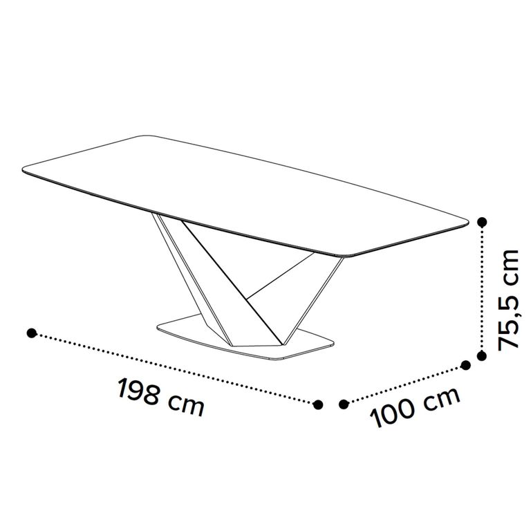 Zenith Italian Dining Table - 200cm - 8 Seater - V Base - Thunder Night and Black - Ceramic Top