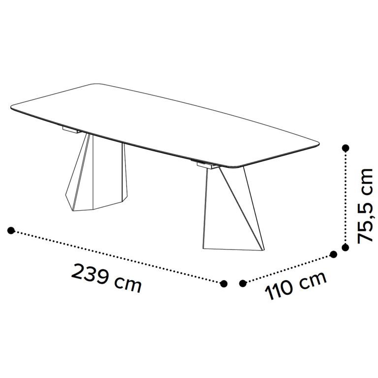 Zenith Italian Dining Table - 240cm - 10 Seater - Tent Base - Thunder Night and Black - Ceramic Top