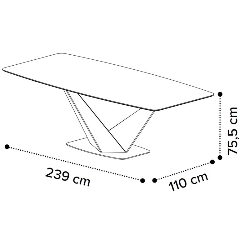 Zenith Italian Dining Table - 240cm - 10 Seater - V Base - Calacatta Gold and Black - Ceramic Top