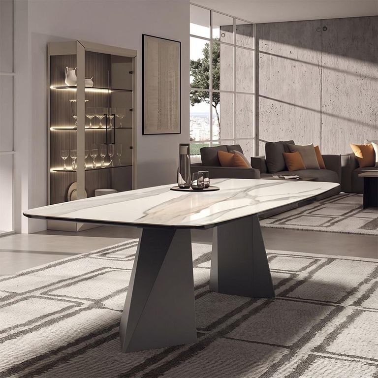 Prestige Italian Dining Table - 240cm - 10 Seater - Tent Base - Calacatta Gold and Black - Ceramic