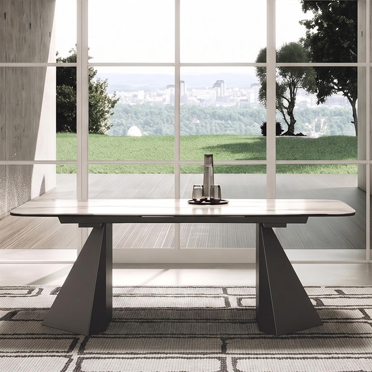 Prestige Italian Dining Table - 240cm - 10 Seater - Tent Base - Calacatta Gold and Black - Ceramic