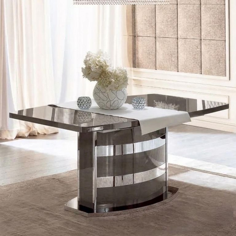 Platinum Italian Butterfly Extending Dining Table - 160cm-205cm - 6-8 Seater - Pedestal Base - Silver Birch