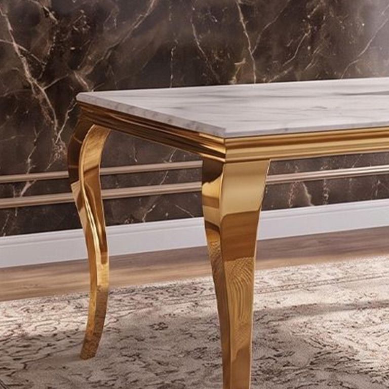 Louis Dining Table - 180cm - 6 Seater - Grey Marble & Gold