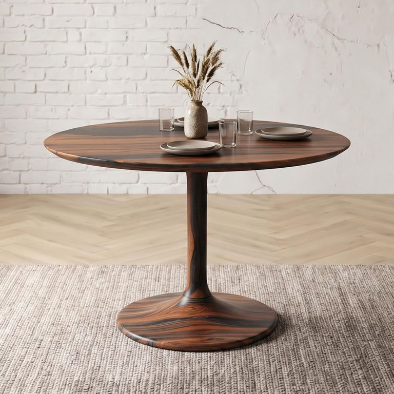 Goa Tulip Dining Table - 115cm - 4 Seater - Round - Rustic Sheesham