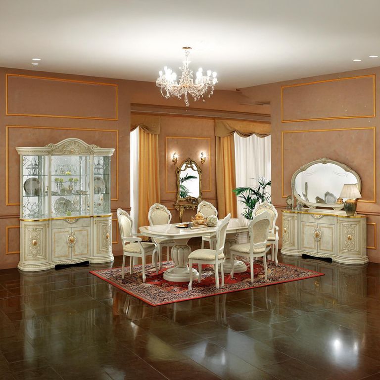 Leonardo Italian Extending Dining Table - 185cm-230cm - 6-8 Seater - Ivory Gloss and Gold