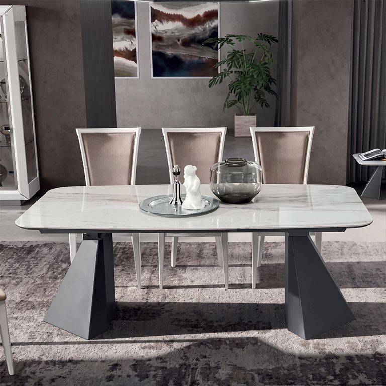 Elite Italian Bianco Antico Ceramic Pedestal Dining Table - Sizes Available