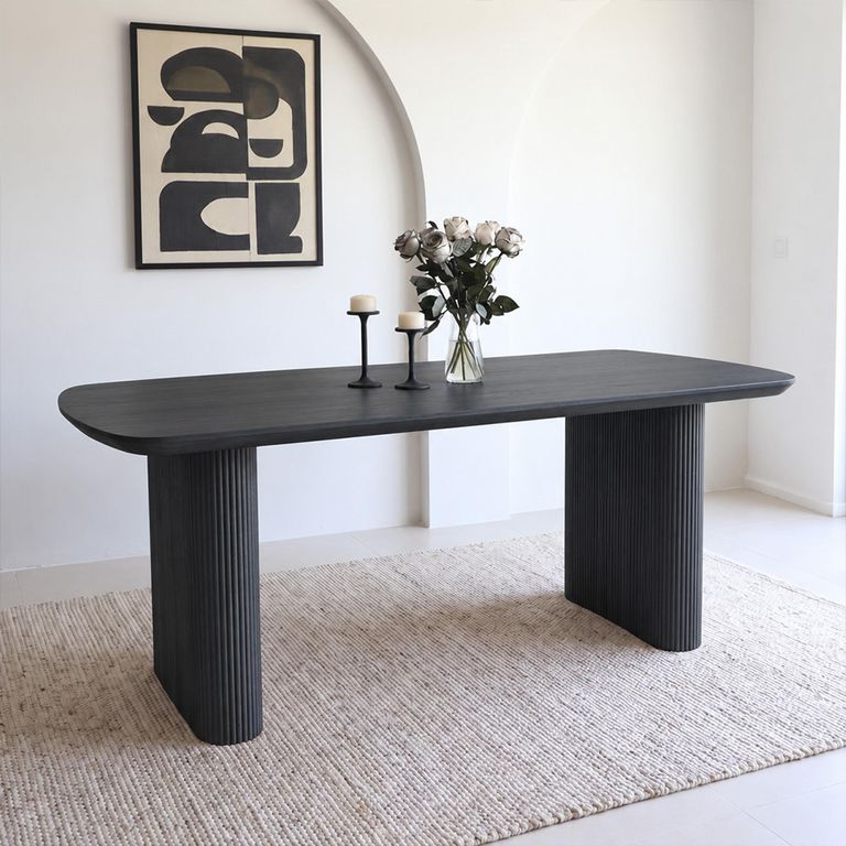Bern Fluted Black 6 Seater 160cm Dining Table with Pedestal Base