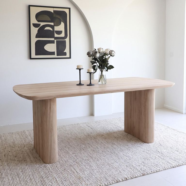 Bern Fluted Oak 6 Seater 160cm Dining Table with Pedestal Base
