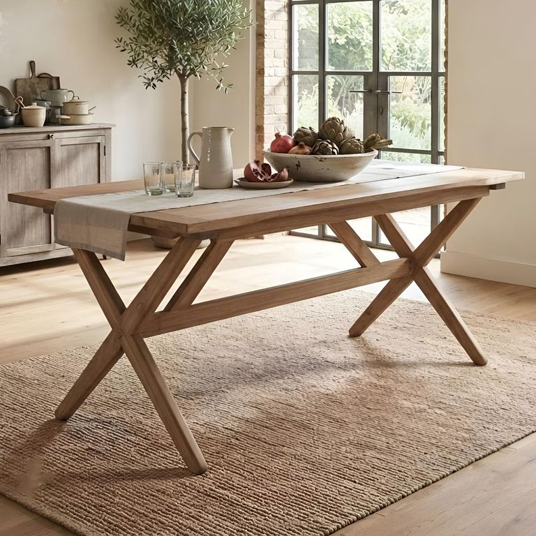 Aveno Natural Mindi Wood 6 Seater 180cm Dining Table with Cross Legs
