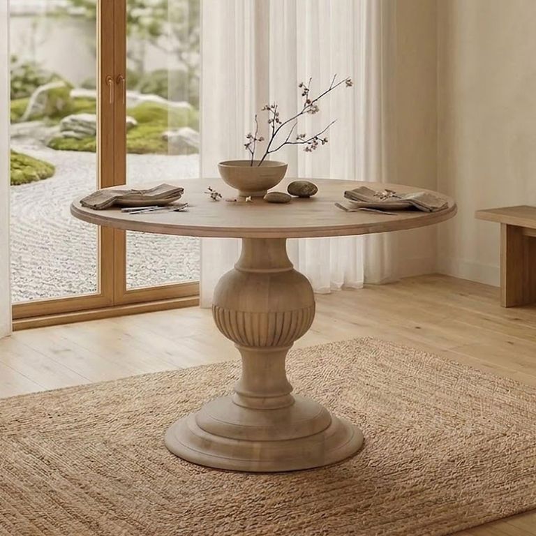 Ciren Natural Mango Wood 4 Seater 120cm Round Pedestal Base Dining Table