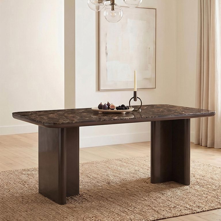 Almundi Dining Table - 230cm - 10 Seater - Double Pedestal - Chocolate Brown - Ceramic