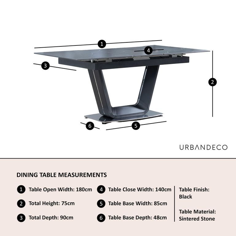 Alpha Extending Dining Table - 4-6 Seater - 140cm-180cm - Black Ceramic