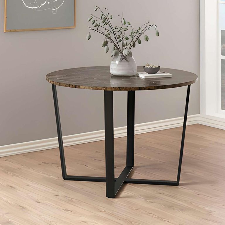 Amble Dining Table - 4 Seater - Round - 110cm - Brown Marble Effect