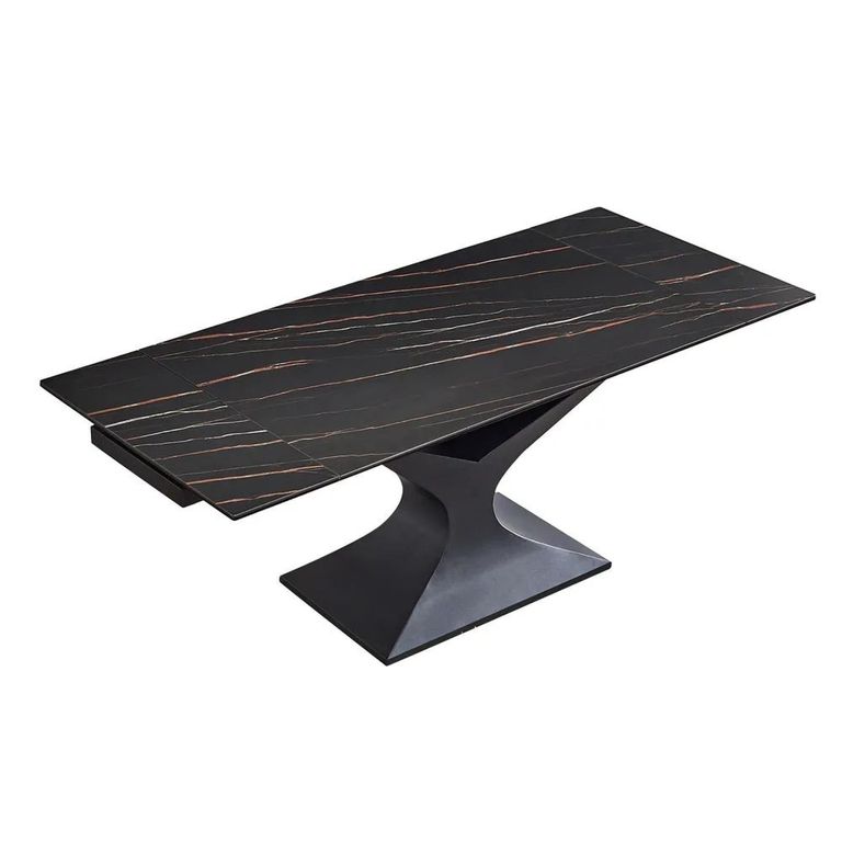 Clearance - Anvik 6-10 Seater Black Ceramic Extending Dining Table with Black Pedestal Base