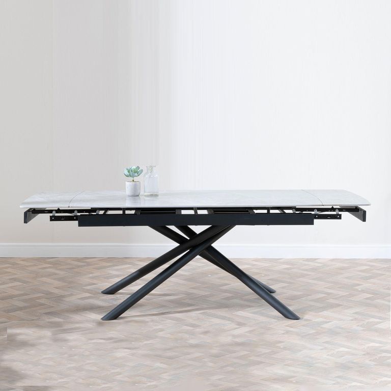 Apollo Extending Dining Table - 6-10 Seater - 160cm-220cm - White Ceramic - Black Base