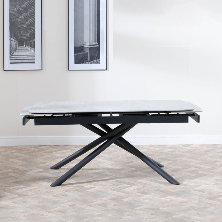 Apollo Extending Dining Table - 6-10 Seater - 160cm-220cm - White Ceramic - Black Base