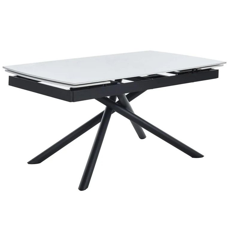 Apollo Extending Dining Table - 6-10 Seater - 160cm-220cm - White Ceramic - Black Base