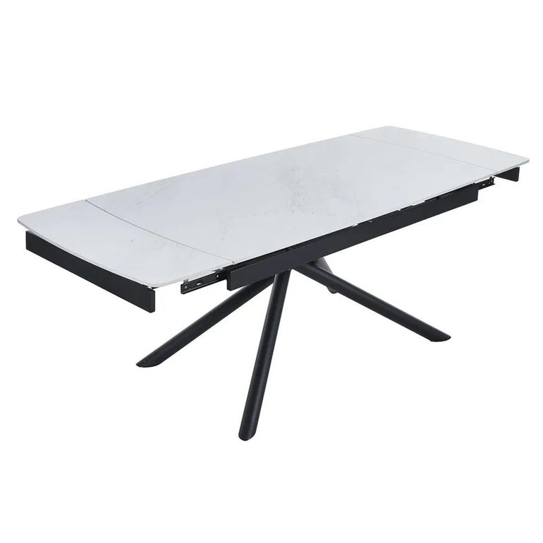 Apollo Extending Dining Table - 6-10 Seater - 160cm-220cm - White Ceramic - Black Base