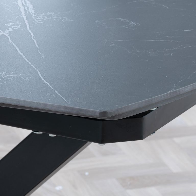 Arctic Extending Dining Table - 4-8 Seater - 140cm-200cm - Black Ceramic Swivel Top - Cross Base