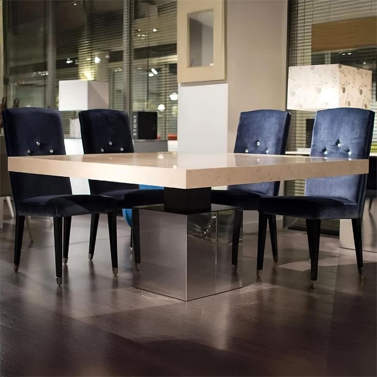 Athena Dining Table - 8 Seater - Square - Marble with Steel Pedestal Base - Variation Available
