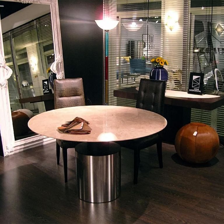 Athena Dining Table - Round - Marble with Steel Pedestal Base - Variation Available