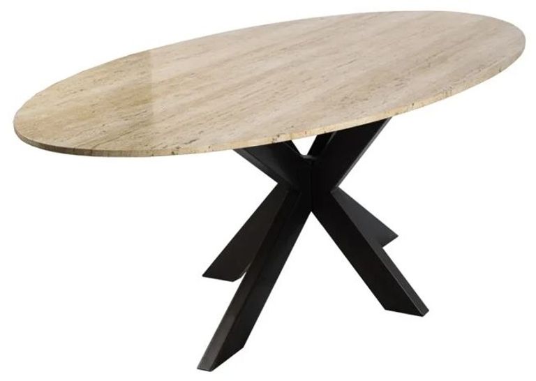 Avalon Travertine Beige 8 Seater Oval Dining Table with Spider Legs