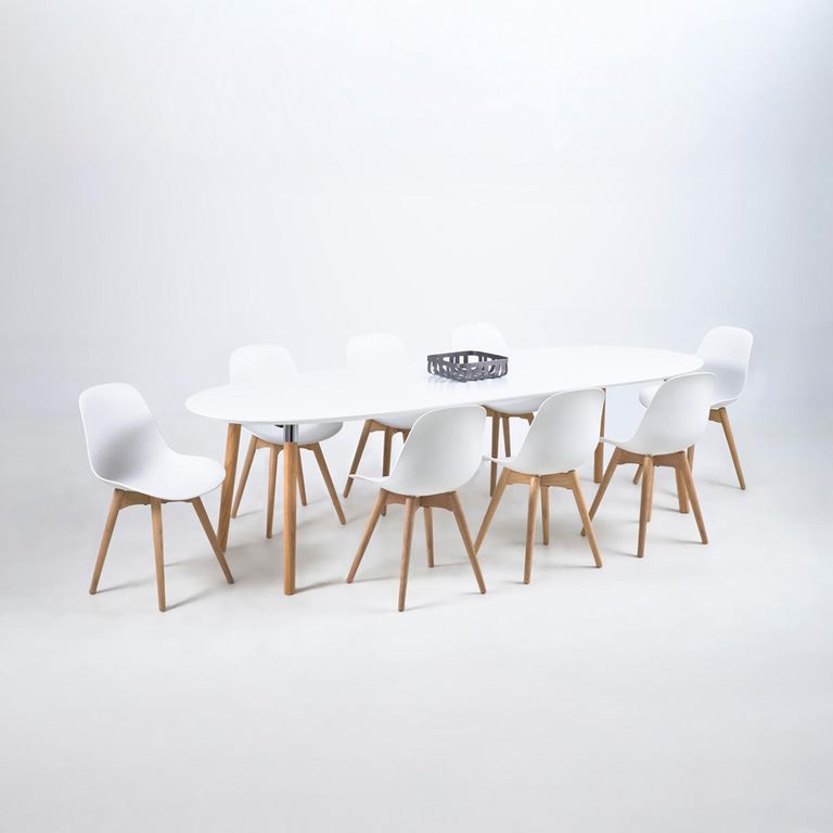 Belina Extending Oval Dining Table - 6-10 Seater - 170cm-270cm - White and Wood