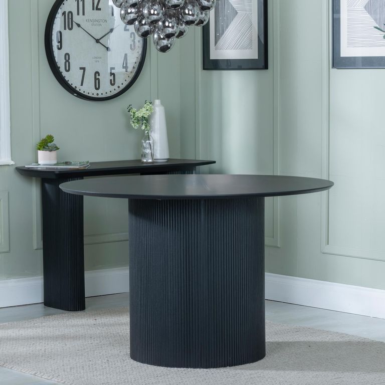 Bern Round Fluted Round Dining Table - 4 Seater - 120cm - Black - Drum Base