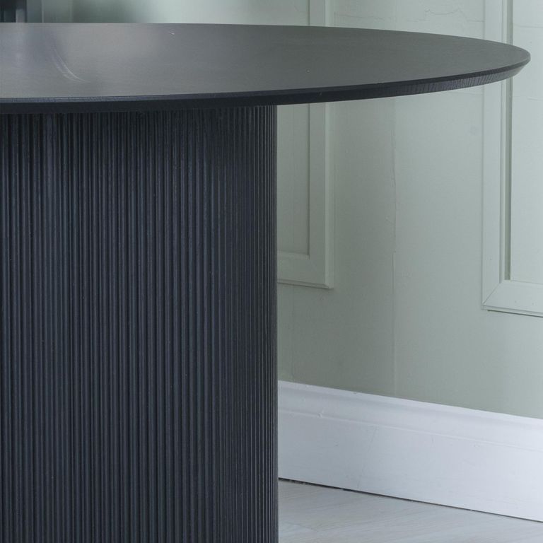 Bern Round Fluted Round Dining Table - 4 Seater - 120cm - Black - Drum Base