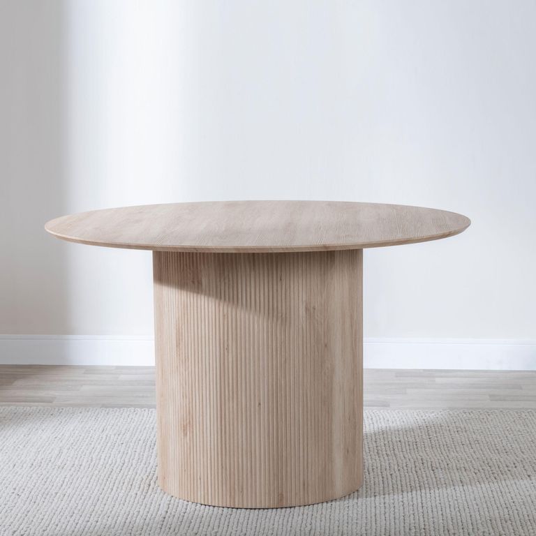 Bern Fluted Round Dining Table - 4 Seater - 120cm - Oak - Drum Base